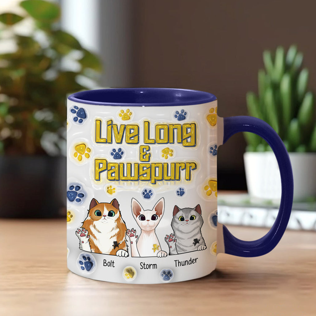 Personalized Accent Mug Live Long and Pawspurr Cat Design Gift for Pet Lovers Accent Mug GradoCreations