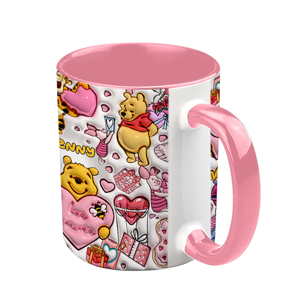 Personalized Accent Mug with Cute Pooh Bear Design for Valentine’s Day or Wedding Gift Accent Mug GradoCreations