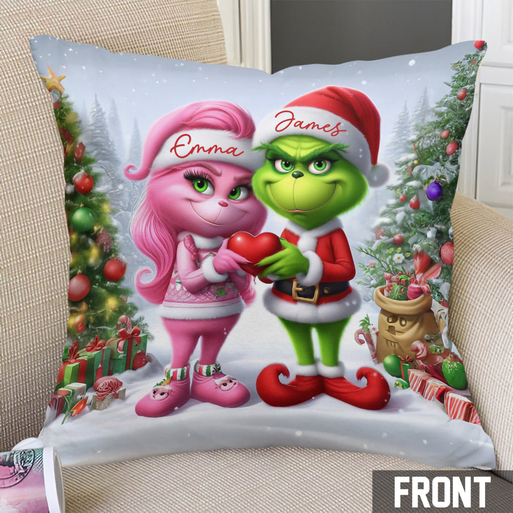 Personalized Grinchmas Throw Pillow Custom Names Gift for Christmas Throw Pillow GradoCreations