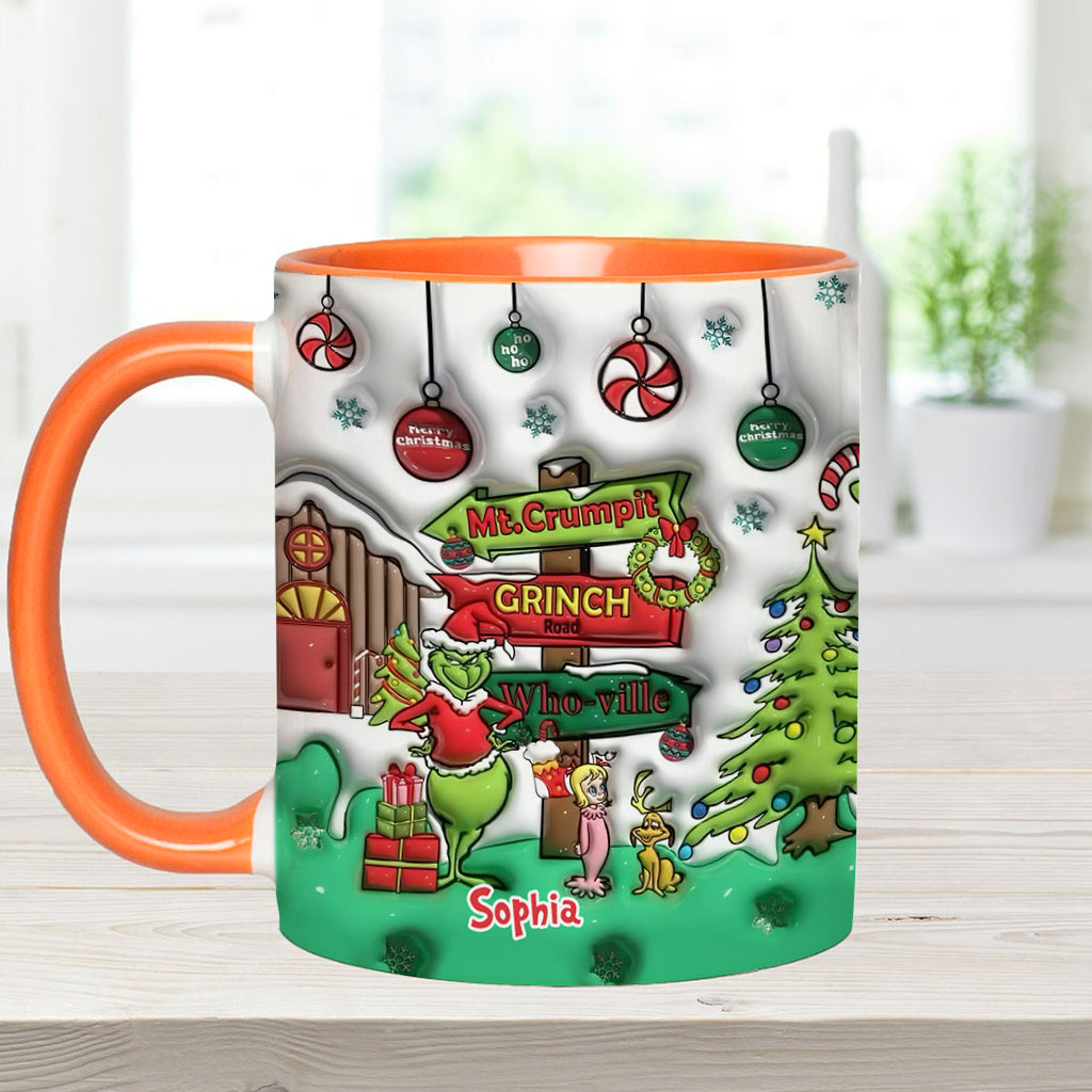 Personalized Christmas Accent Mug Grinch Design Custom Name Gift Accent Mug GradoCreations