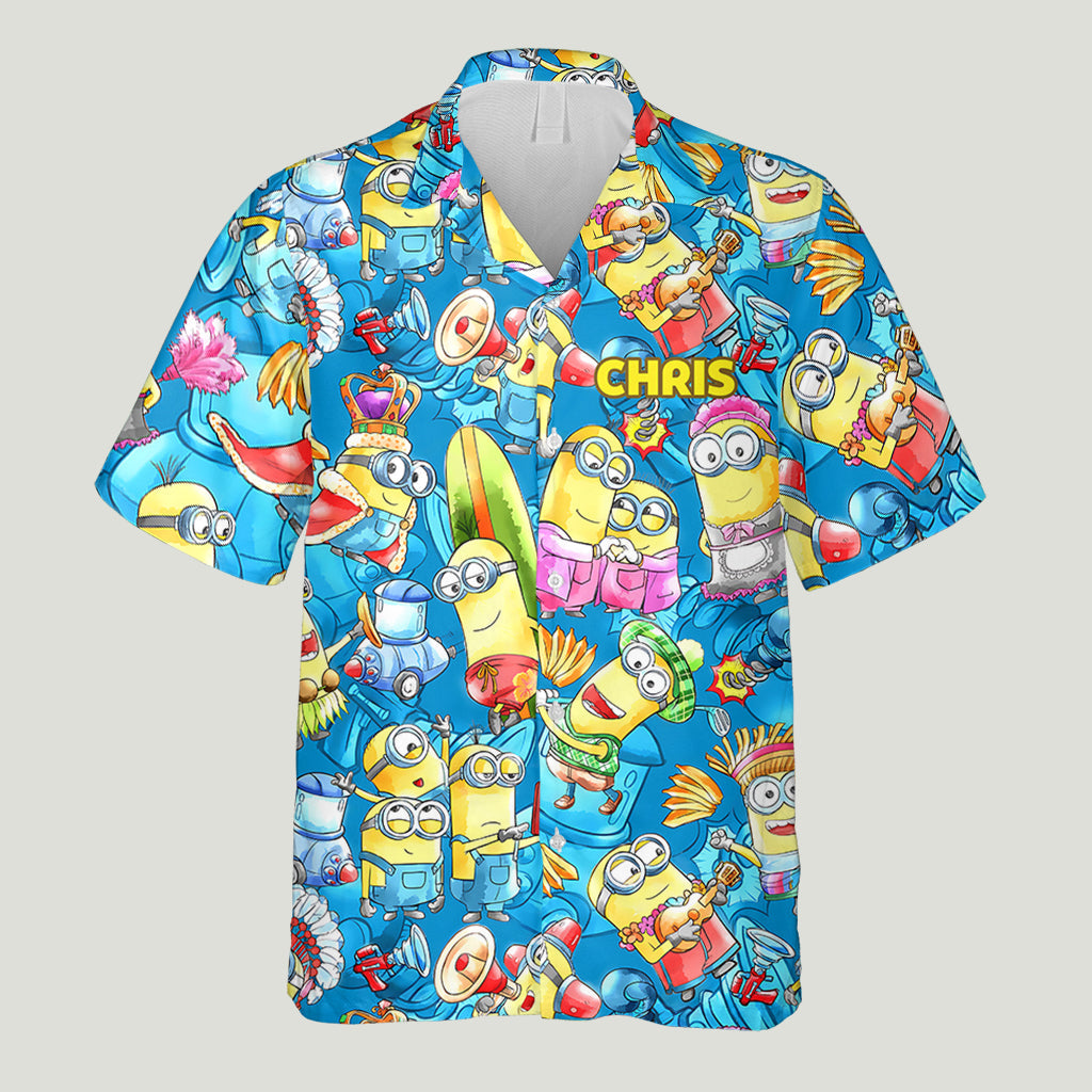 Personalized Hawaiian Shirt with Fun Yellow Monsters, Summer Gift for Family Hawaiian Shirt GradoCreations