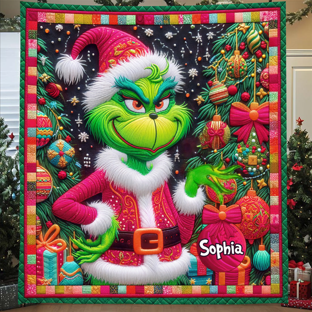 Personalized Grinch Christmas Quilt Custom Name Holiday Gift Quilt GradoCreations