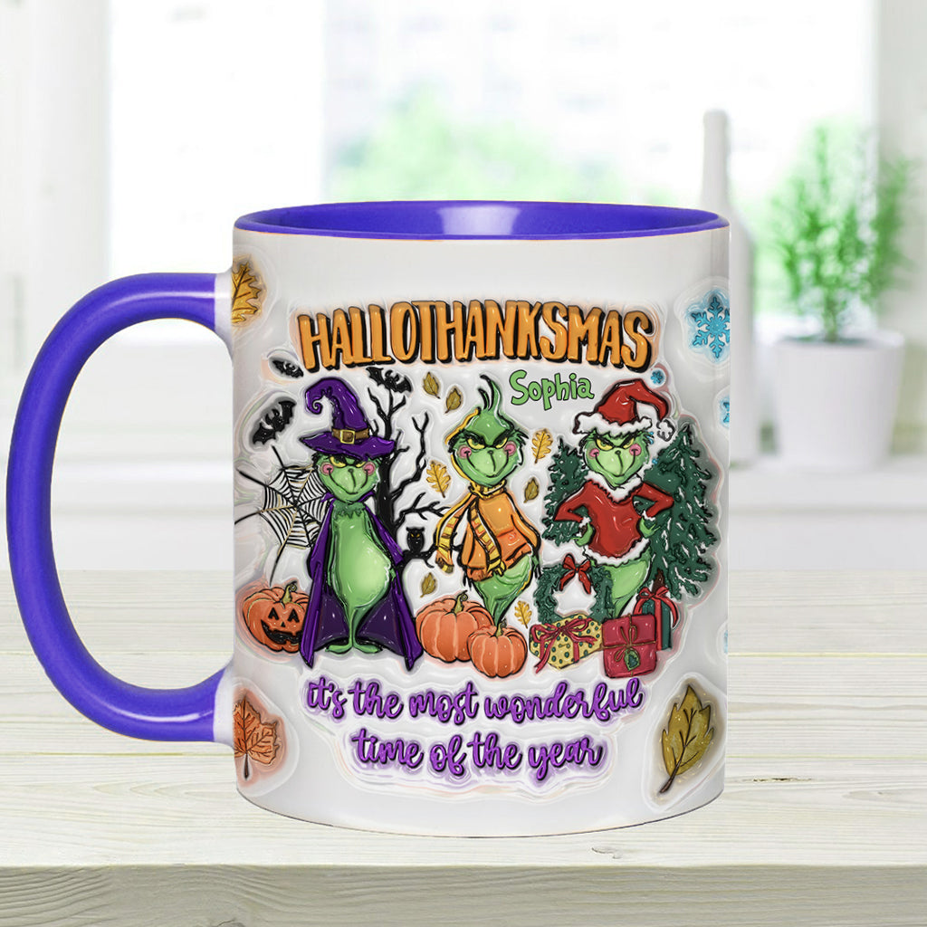 Personalized Hallothanksmas Accent Mug Custom Name Gift for Christmas Accent Mug GradoCreations