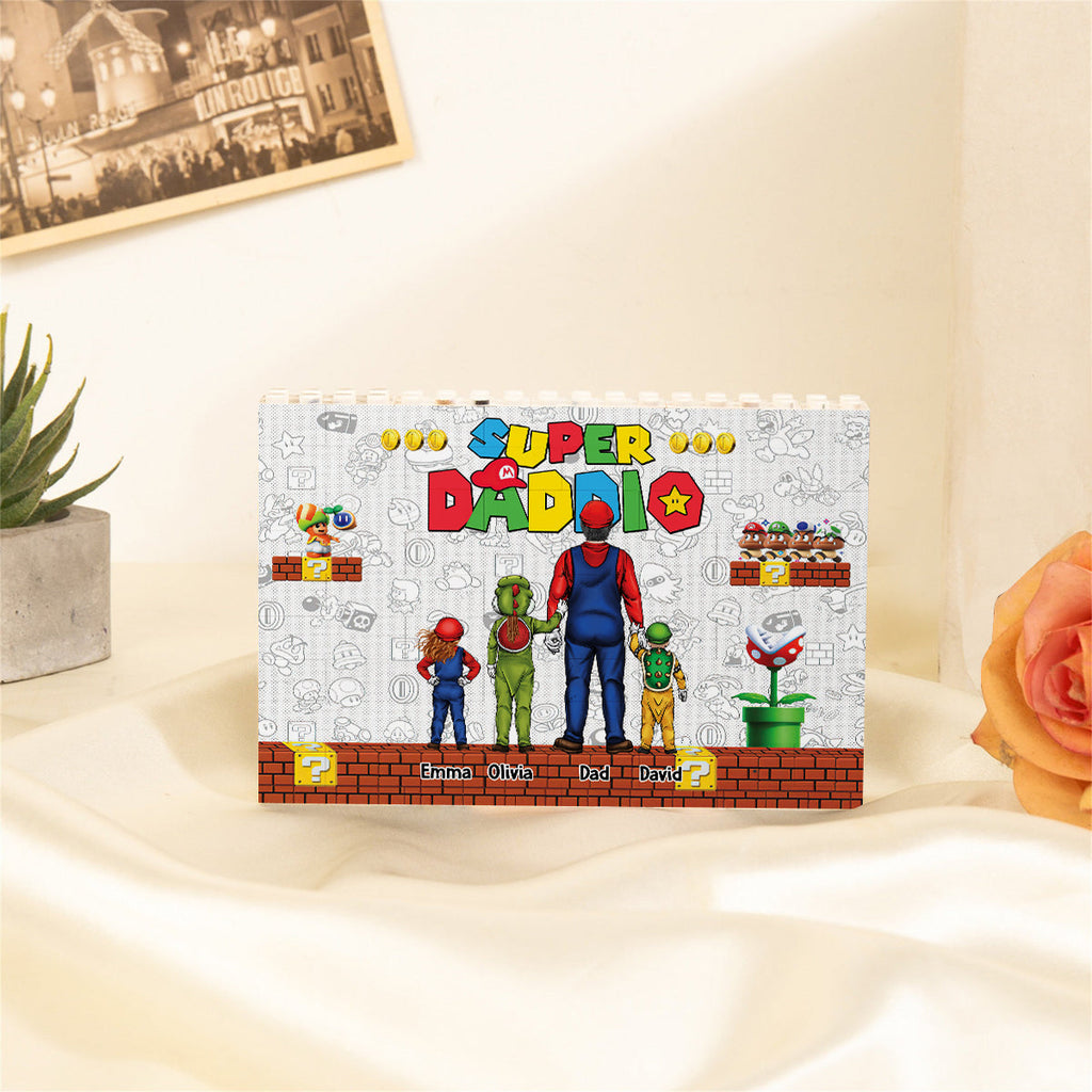 Personalized Super Dad Building Brick Custom Name Gift for Father's Day One-sided Rectangle Building Brick Blocks GradoCreations