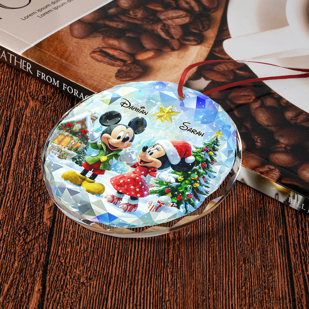 Personalized Round Glass Christmas Ornament with Couple Design Round Shaped Glass Ornament GradoCreations
