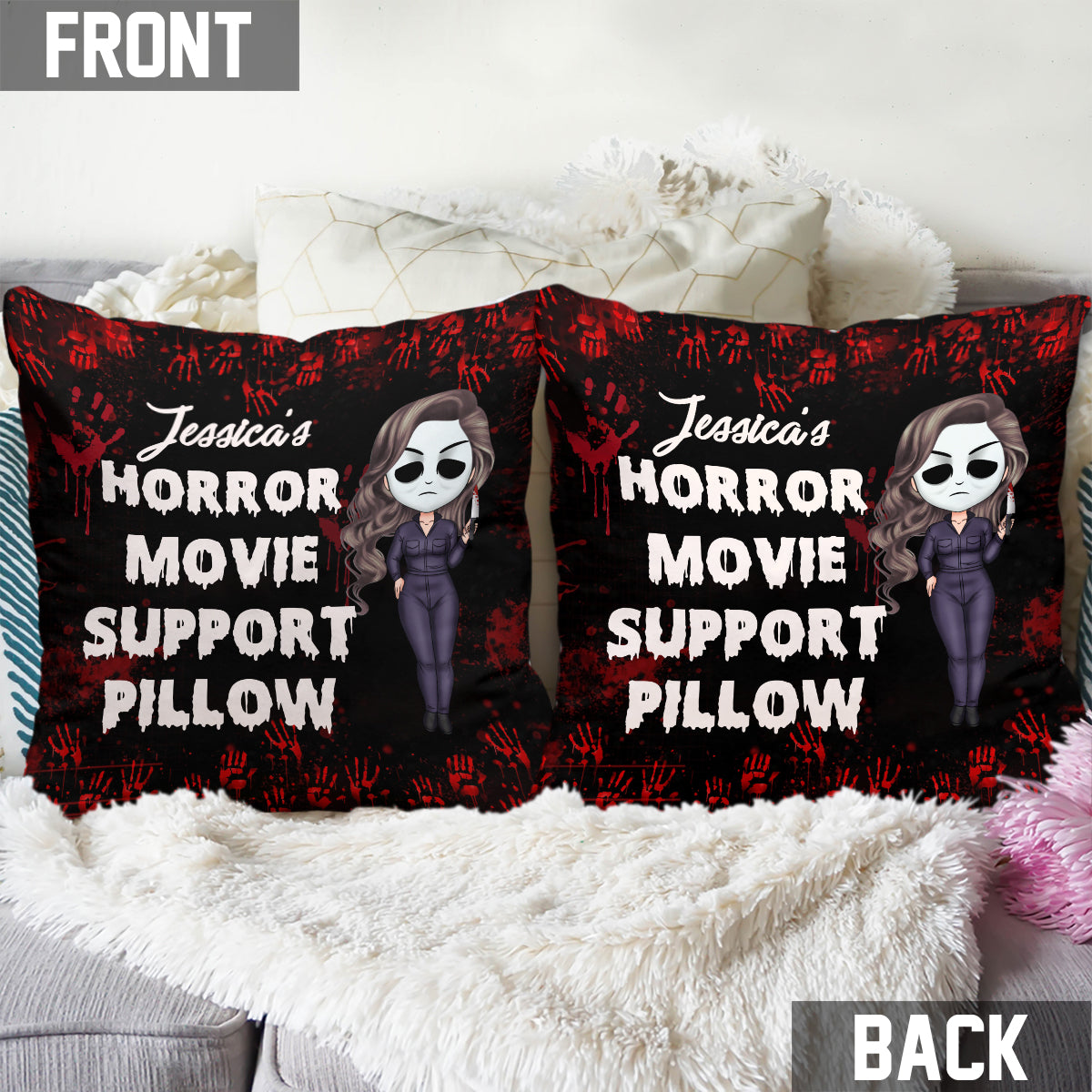 Personalized Horror Movie Support Pillow Custom Name Gift Throw Pillow GradoCreations
