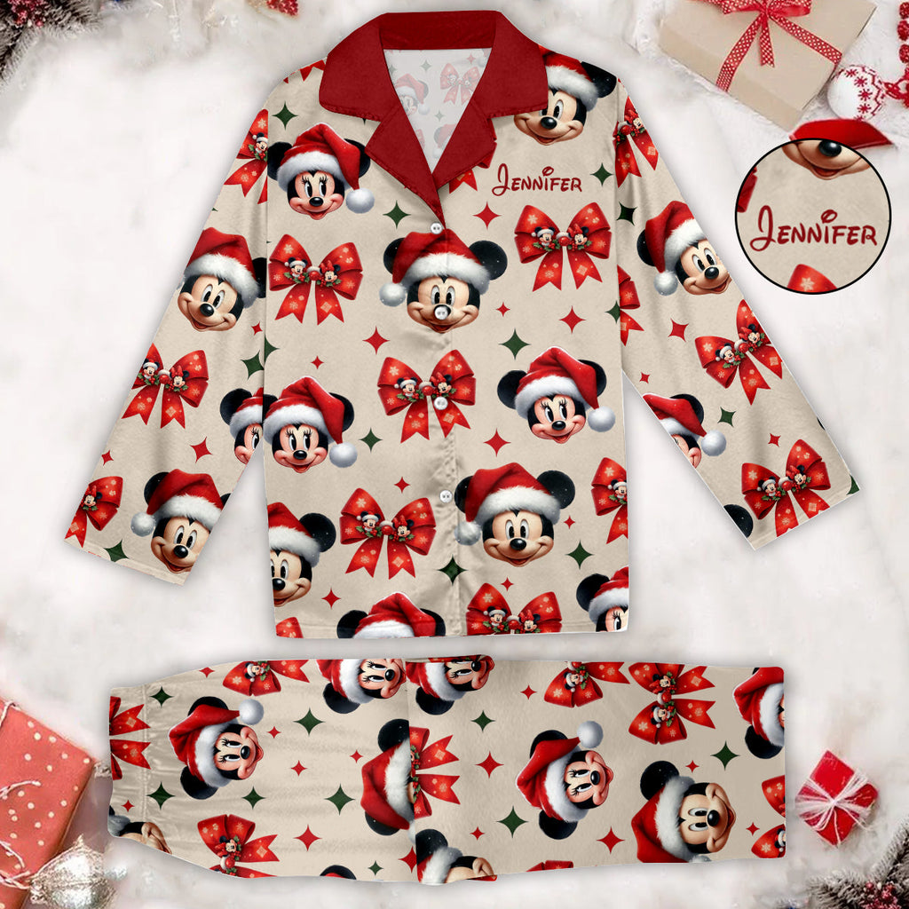 Personalized Cute Mouse Christmas Pajamas Button Down Set Button Down Pajamas GradoCreations
