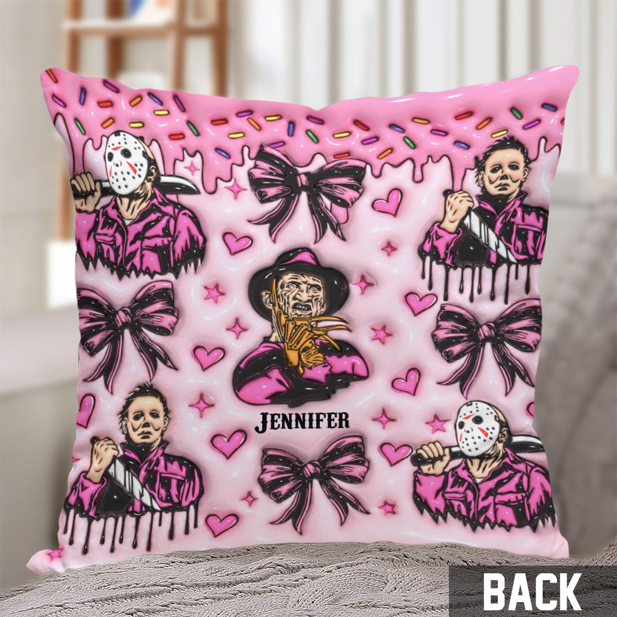 Personalized Horror Movie Fan Throw Pillow Custom Name Gift Throw Pillow GradoCreations