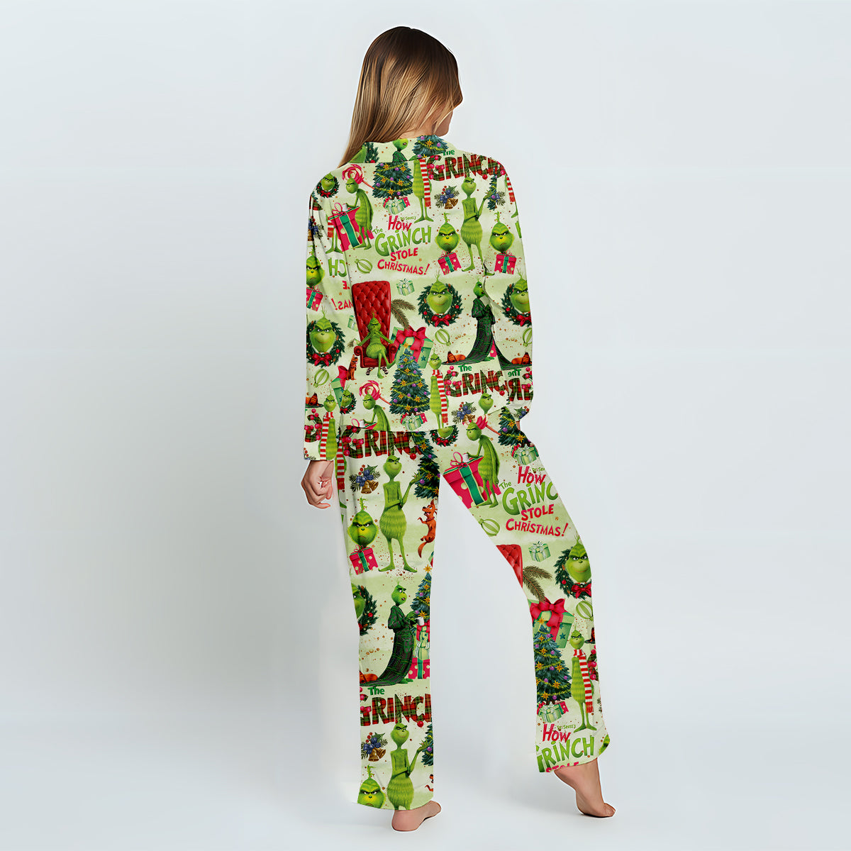 Personalized Grinch Christmas Button Down Pajamas for Couples Button Down Pajamas GradoCreations