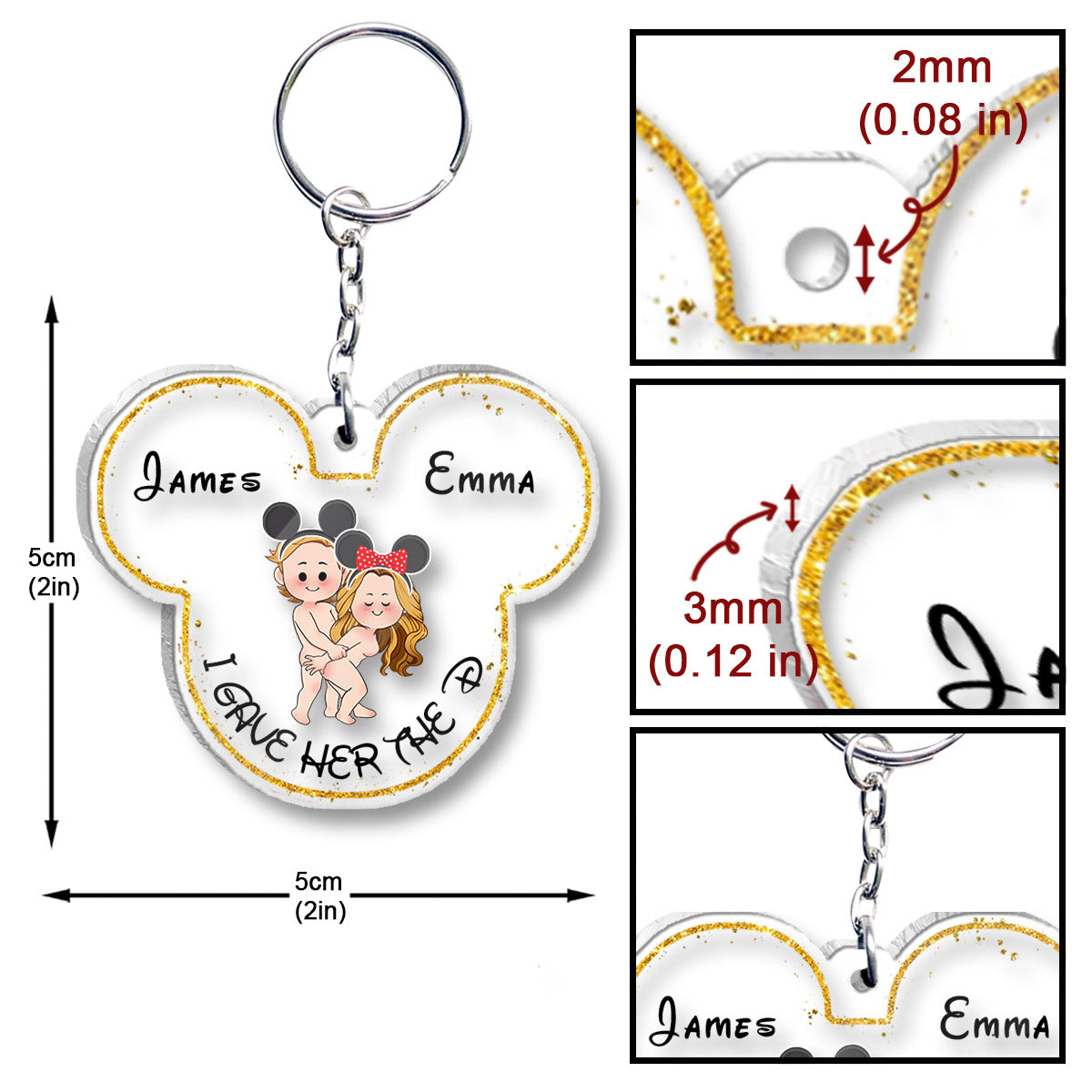 Personalized Acrylic Mouse Ears Keychain Custom Name Gift for Couple One-sided Keychain GradoCreations
