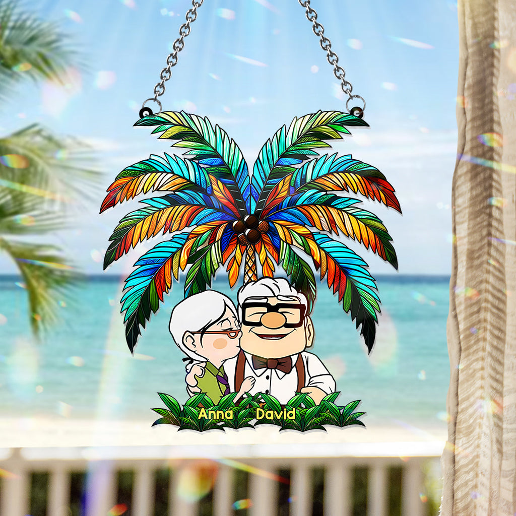 Personalized Palm Tree Suncatcher Ornament for Couples & Animal Lovers Window Hanging Suncatcher Ornament GradoCreations