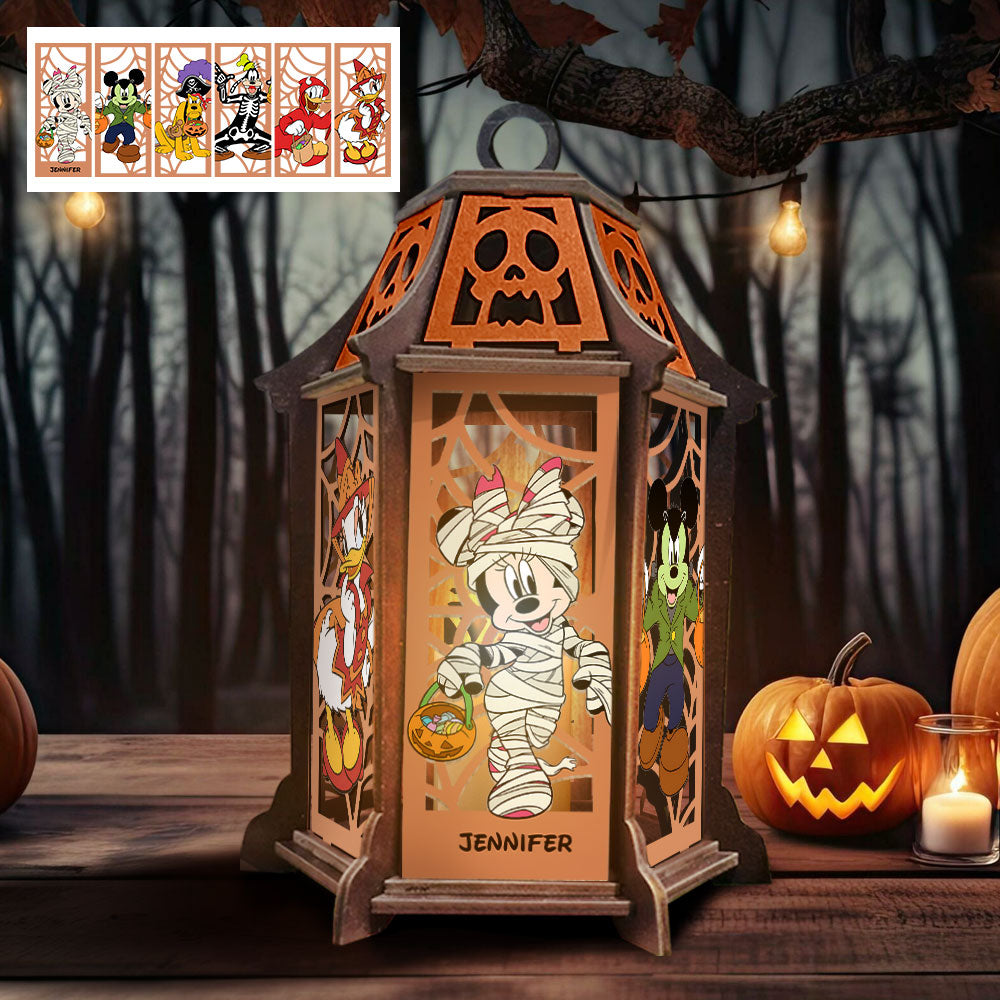 Personalized Halloween Wooden Lantern with Custom Name Decor Laser Cut Lantern GradoCreations