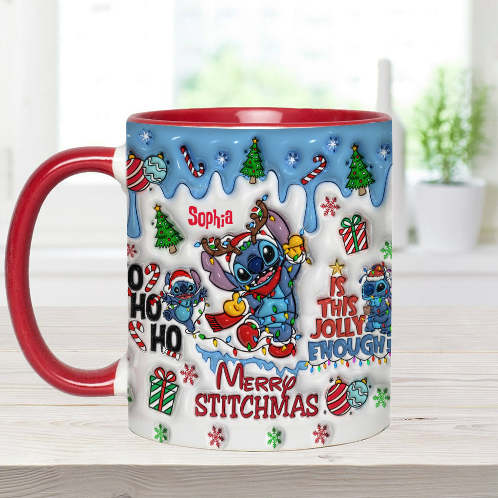 Personalized Merry Stitchmas Accent Mug Custom Name Gift Accent Mug GradoCreations