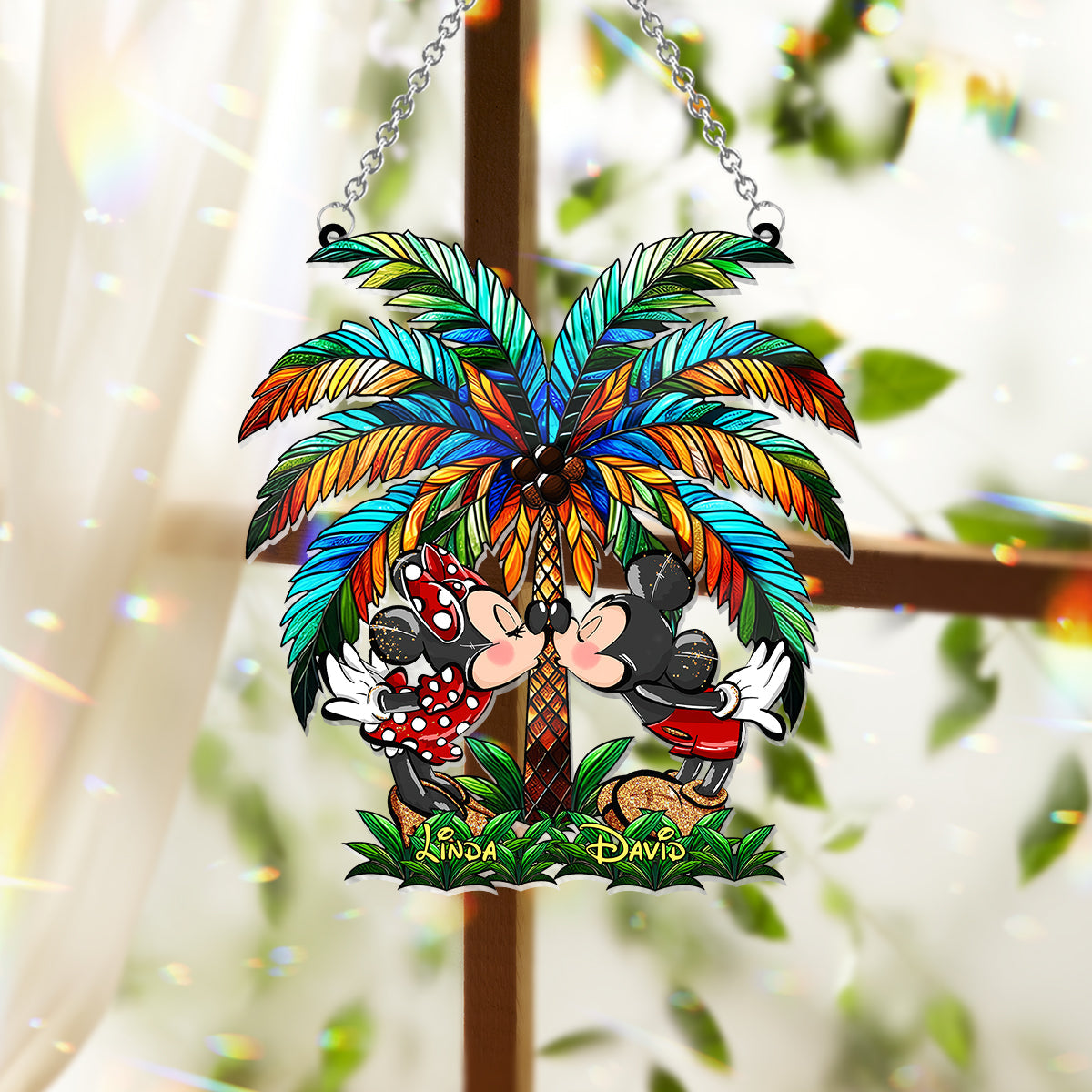 Personalized Palm Tree Suncatcher Ornament Gift for Couples Window Hanging Suncatcher Ornament GradoCreations
