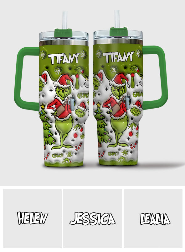 Personalized Grinch Christmas Tumbler with Handle Gift for Mom Tumbler With Handle GradoCreations