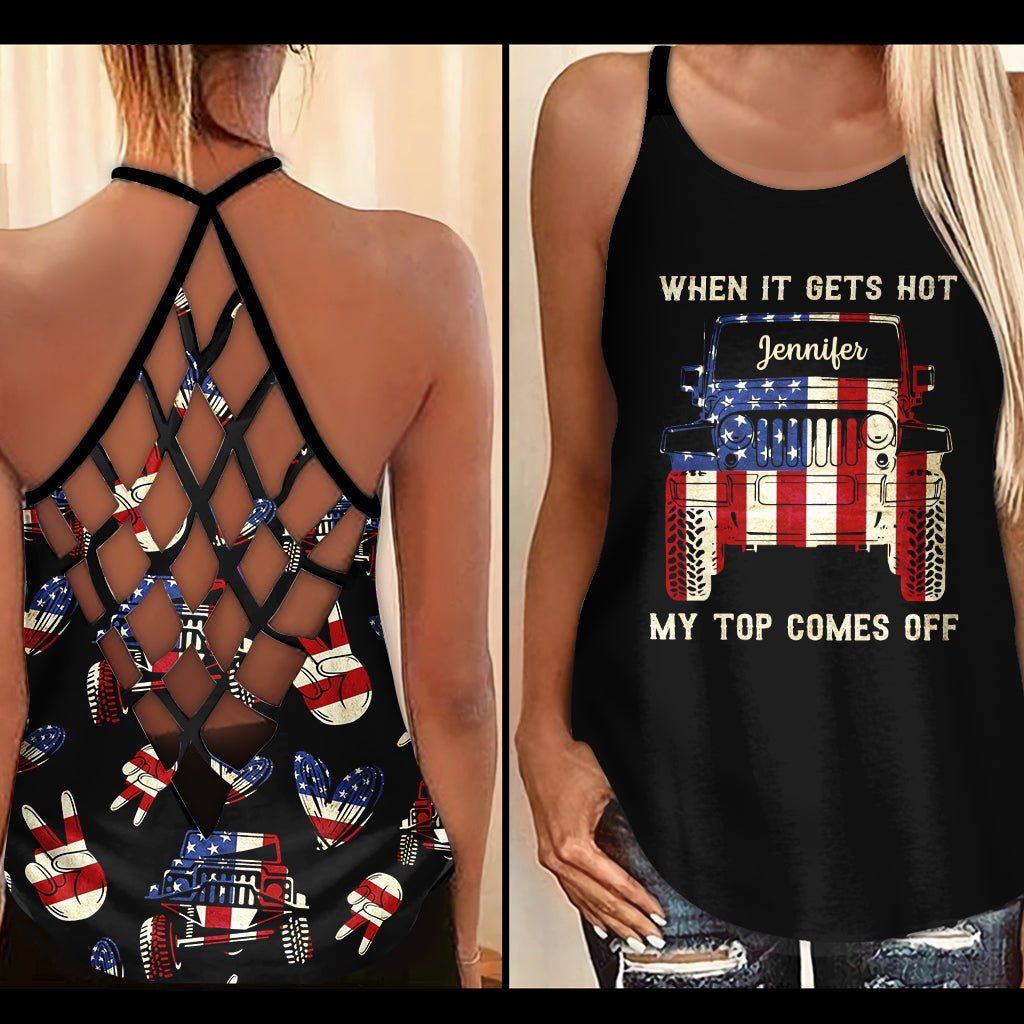 Personalized Cross Tank Top USA Flag Design Custom Name Gift Cross Tank Top GradoCreations