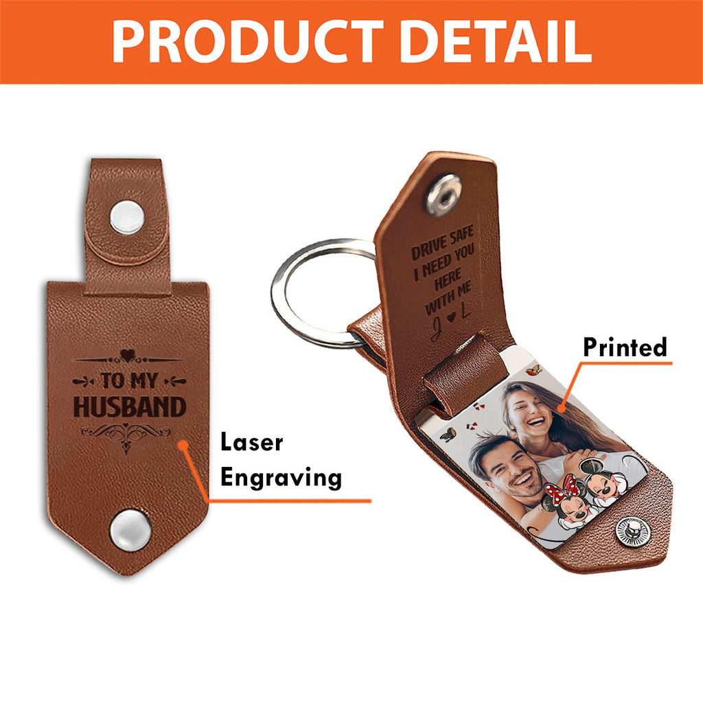 Personalized Leather Photo Keychain Couple Gift with Custom Message Leather Photo Keychain GradoCreations