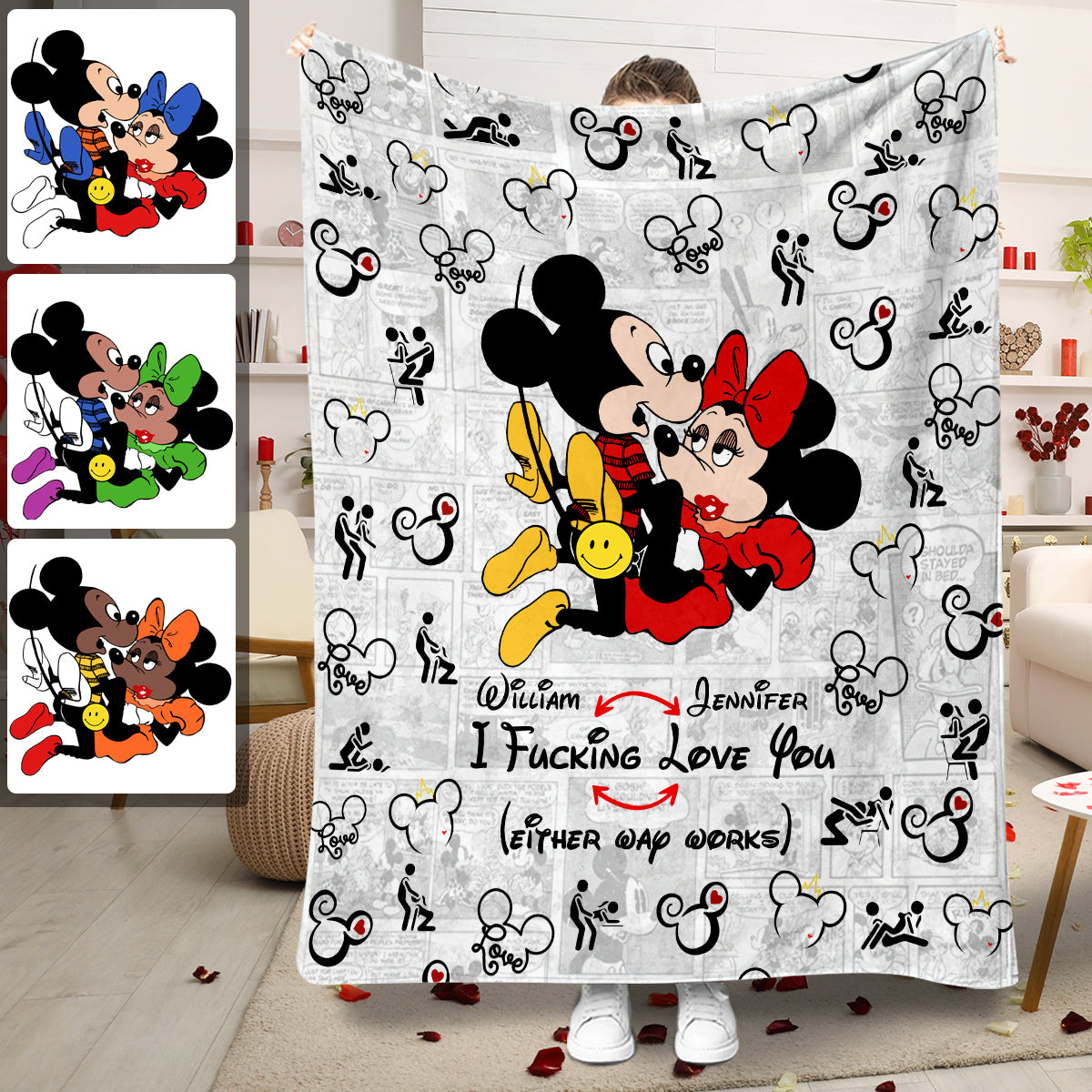 Personalized Double-Sided Flannel Mouse Blanket for Couples Blanket GradoCreations