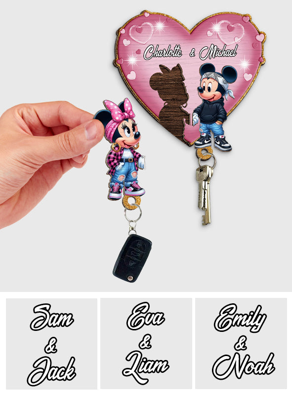 Personalized Wood Key Holder with Heart Design for Couples Key Holder GradoCreations