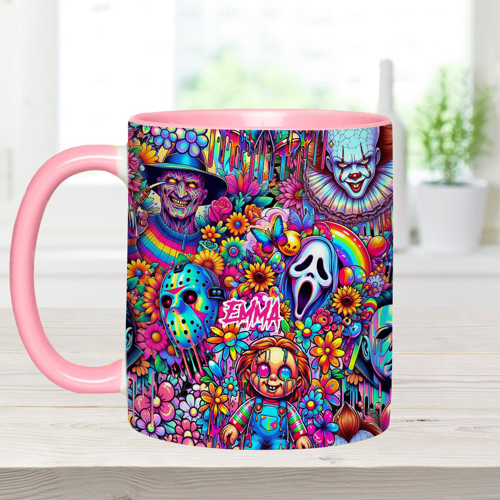 Personalized Colorful Horror Accent Mug with Custom Name - Perfect for Halloween Accent Mug GradoCreations