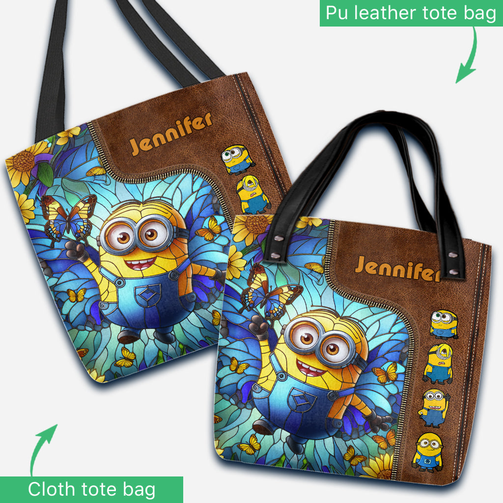 Personalized Stained Glass Minion Tote Bag Custom Name Gift Tote Bag GradoCreations