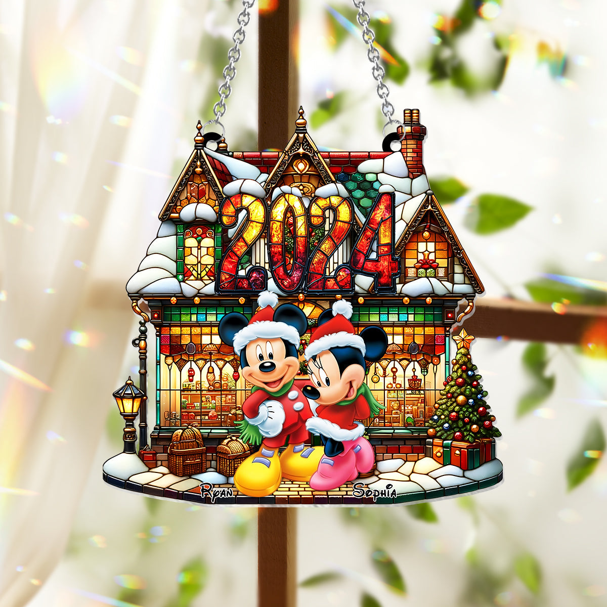 Personalized Christmas Suncatcher Ornament Custom Name Gift Window Hanging Suncatcher Ornament GradoCreations