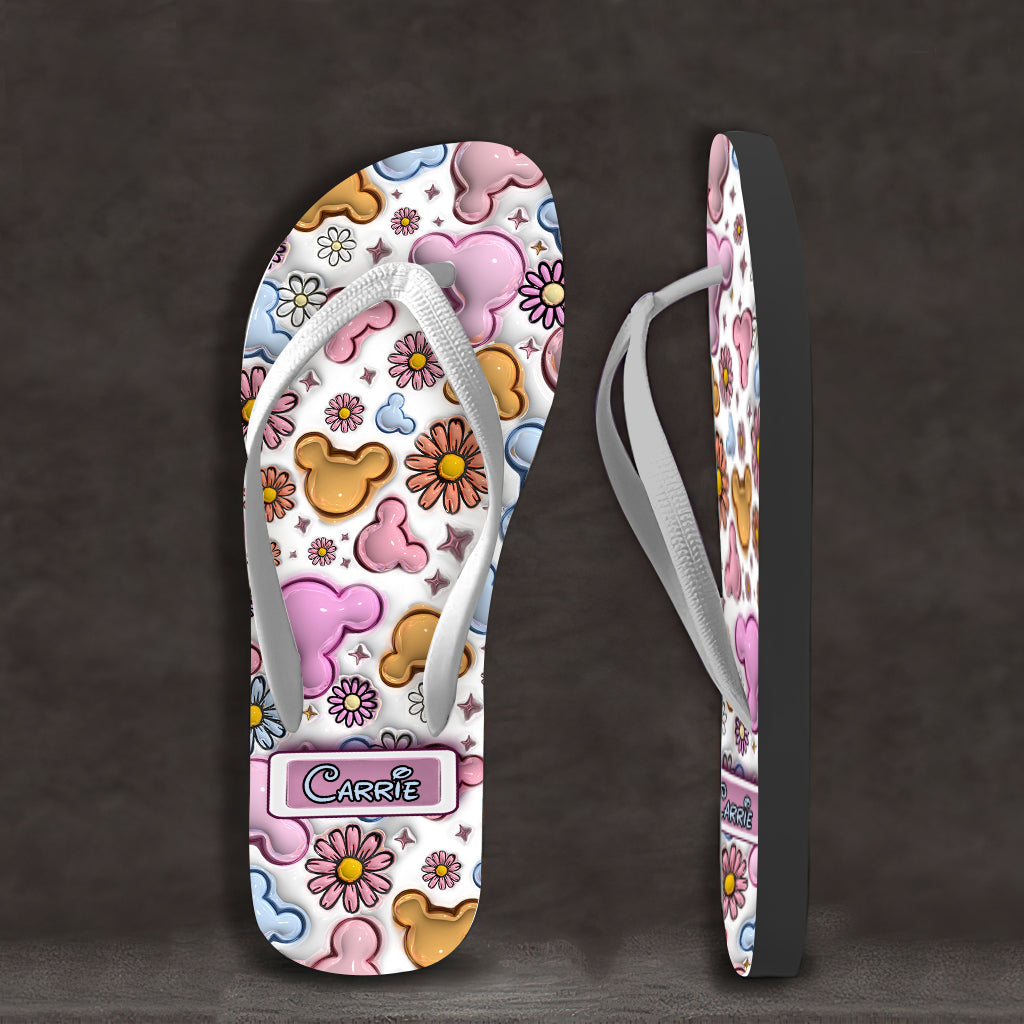 Personalized Floral Flip Flops Custom Name Gift for Mom Flip Flops GradoCreations