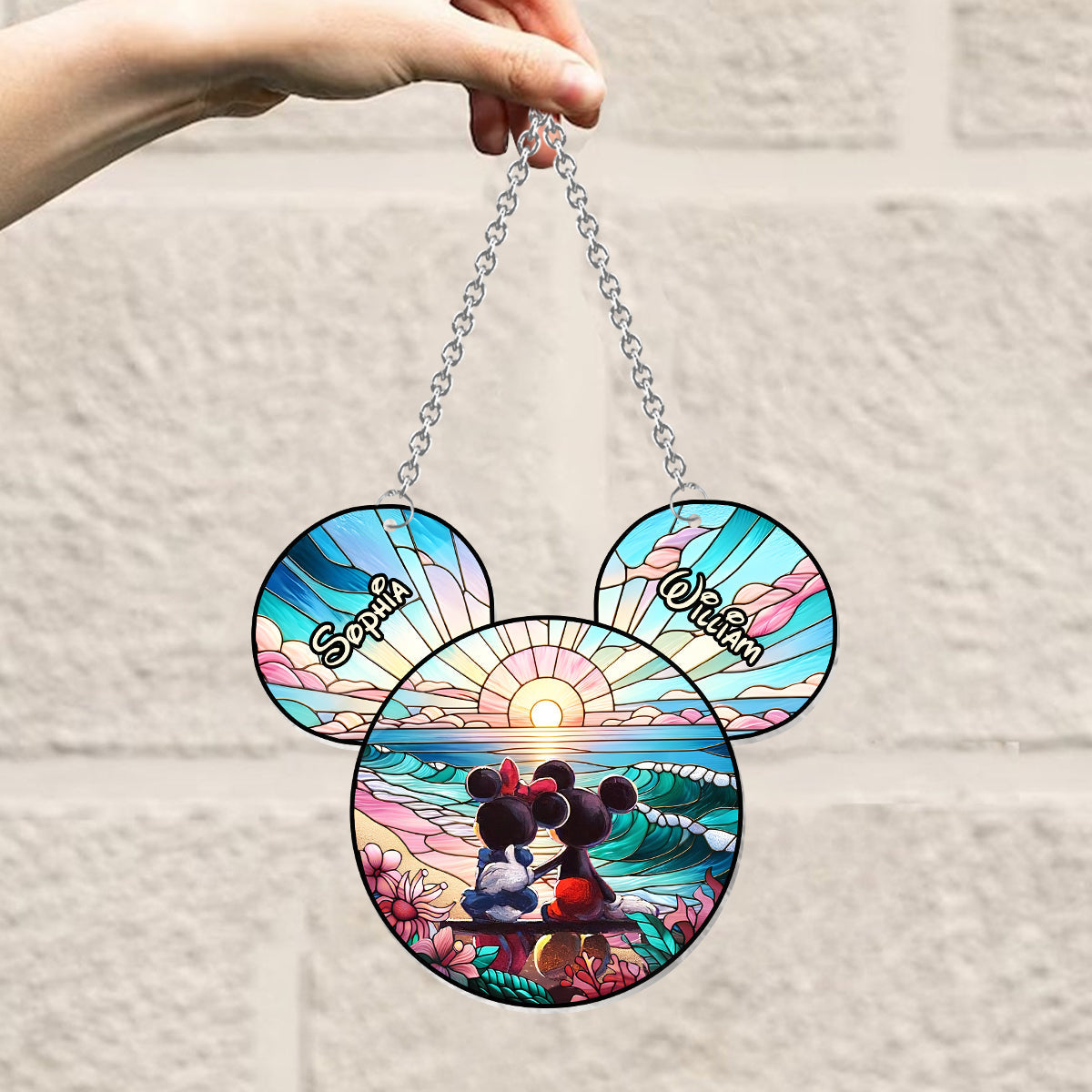 Personalized Sunrise Mouse Window Hanging Suncatcher Gift for Couples Window Hanging Suncatcher Ornament GradoCreations