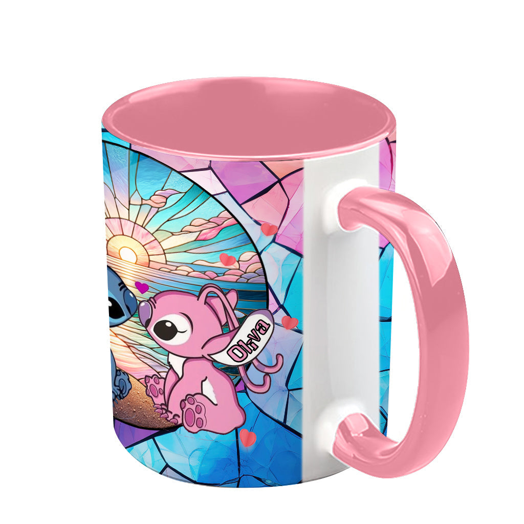 Personalized Ohana Accent Mug with Sunrise Beach Design Gift for Couples Accent Mug GradoCreations