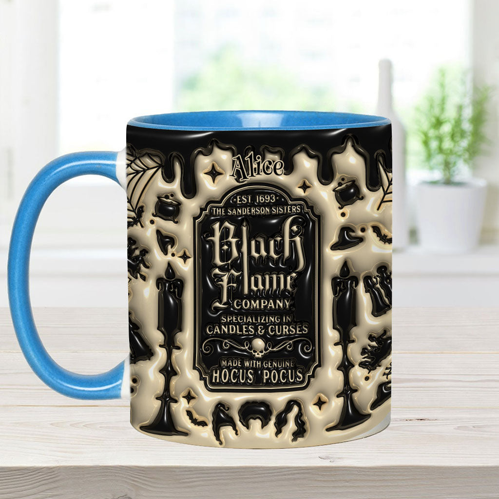 Personalized Black Flame Company Accent Mug Custom Name Halloween Gift Accent Mug GradoCreations