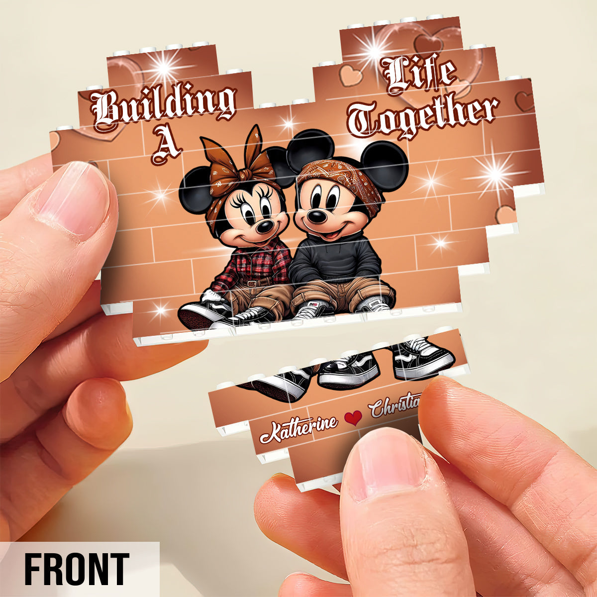 Personalized Heart Building Brick Blocks Custom Couple Gift for Wedding Anniversary Heart Building Brick Blocks GradoCreations