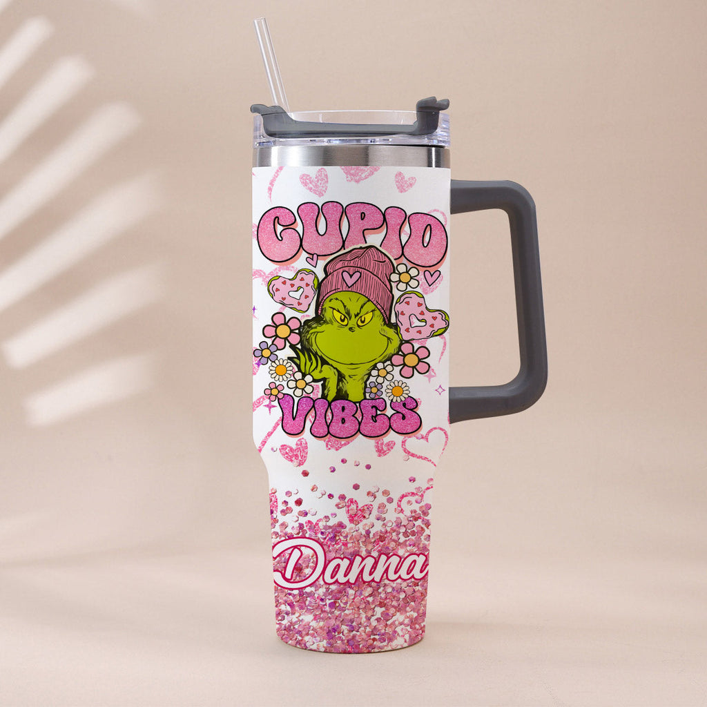 Personalized Cupid Vibes Tumbler with Handle for Christmas Gift Tumbler With Handle GradoCreations