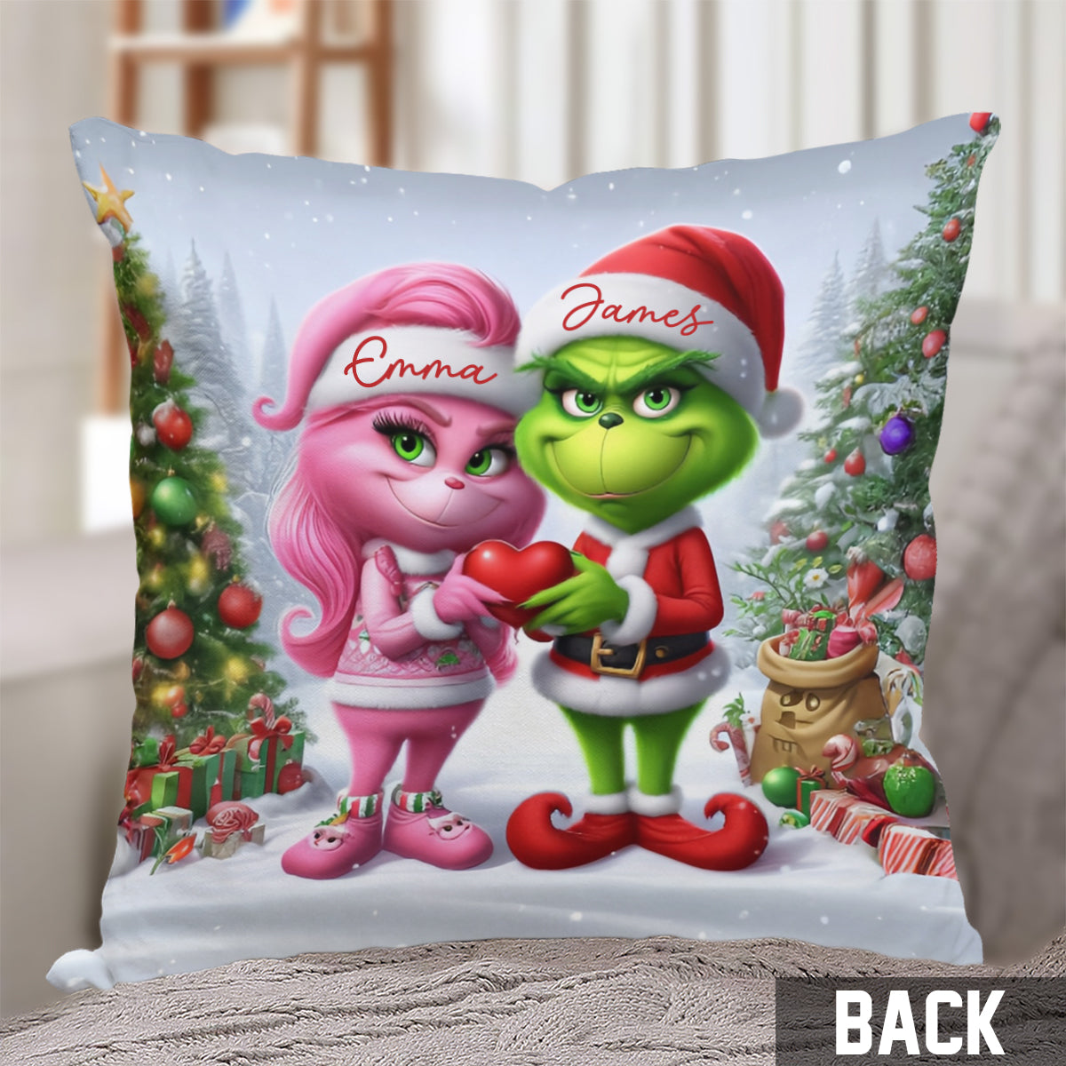 Personalized Grinchmas Throw Pillow Custom Names Gift for Christmas Throw Pillow GradoCreations