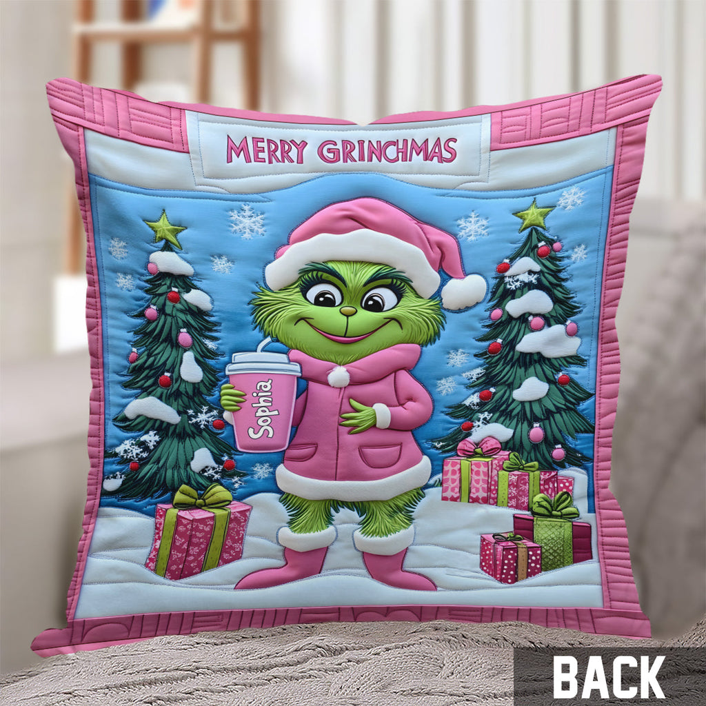Personalized Grinch Christmas Throw Pillow Custom Name Gift Throw Pillow GradoCreations
