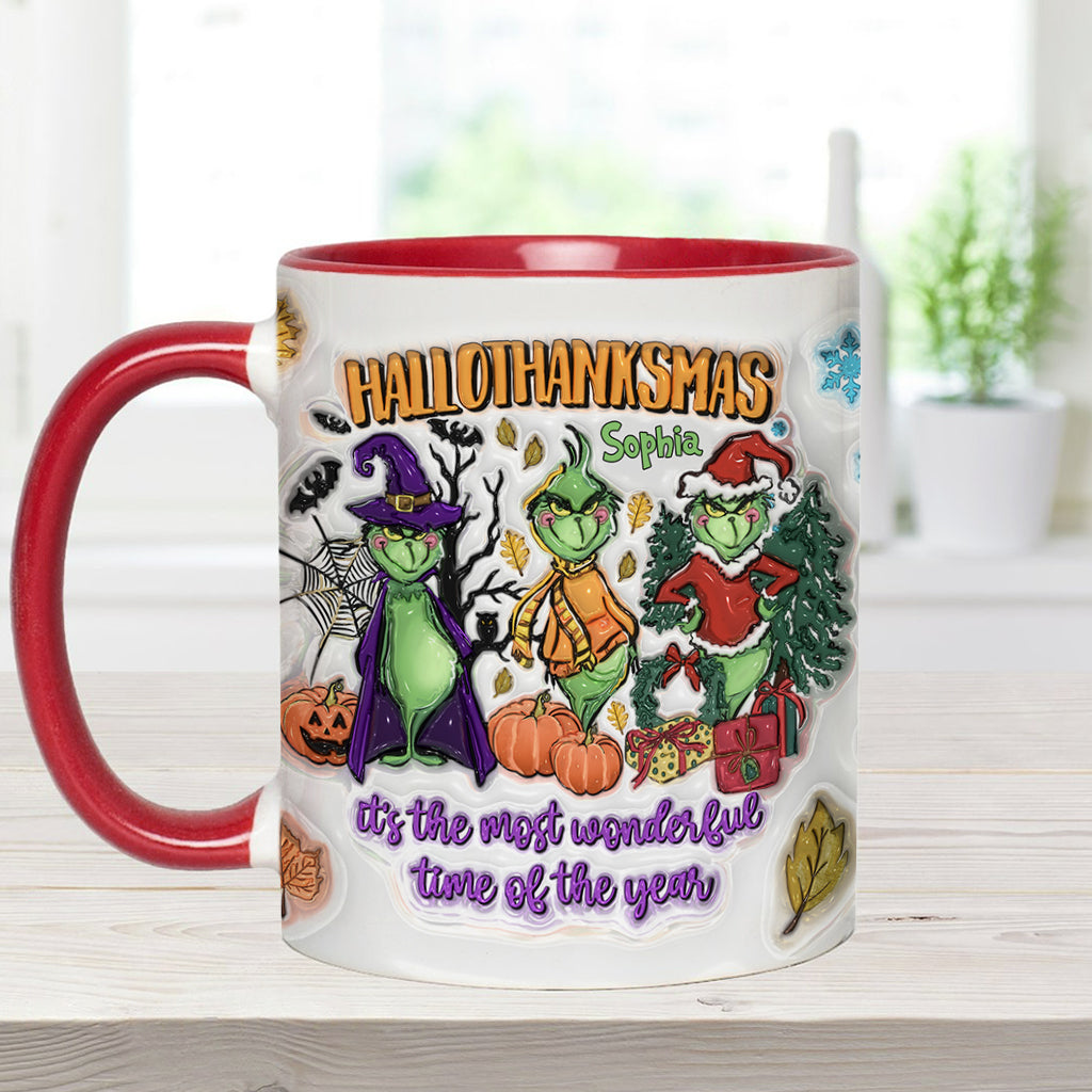 Personalized Hallothanksmas Accent Mug Custom Name Gift for Christmas Accent Mug GradoCreations