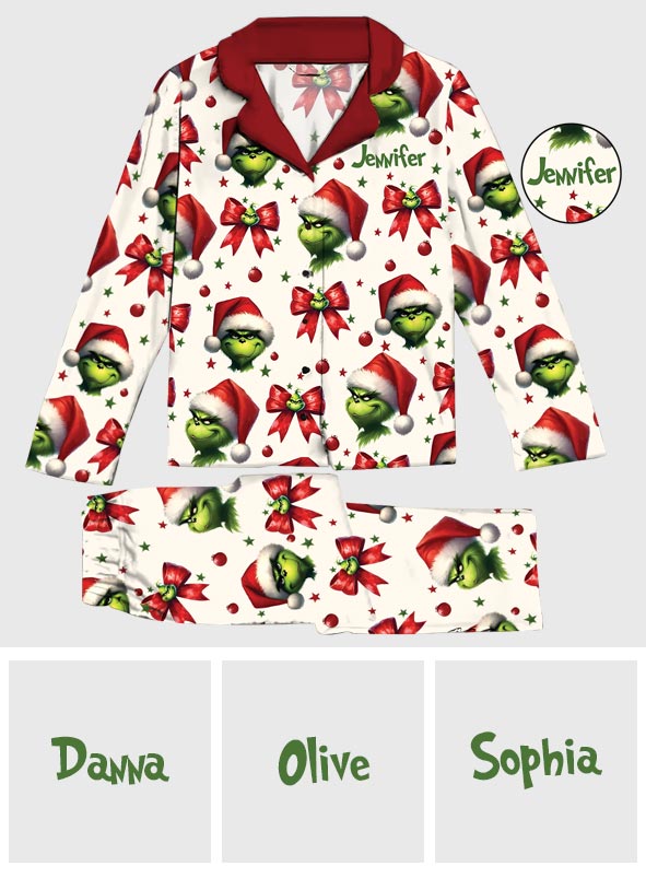 Personalized Grinchmas Button Down Pajamas for Christmas Button Down Pajamas GradoCreations