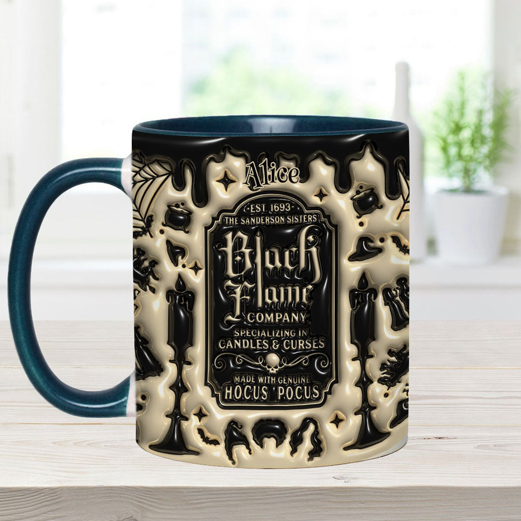 Personalized Black Flame Company Accent Mug Custom Name Halloween Gift Accent Mug GradoCreations