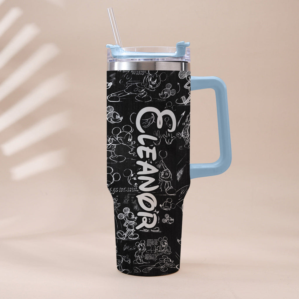 Personalized Black and White Mouse Tumbler with Handle Gift for Mom or Dad Tumbler With Handle GradoCreations