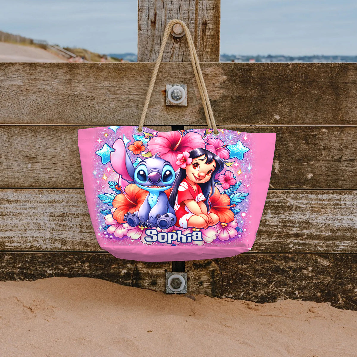 Personalized Cute Bubble Flowers Beach Bag Custom Name for Summer Beach Bag GradoCreations