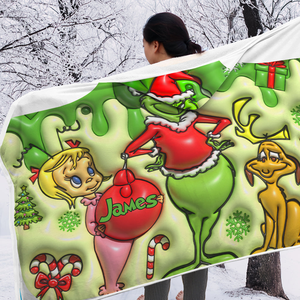 Personalized Grinch Hooded Blanket Unique Christmas Gift Hooded Blanket GradoCreations
