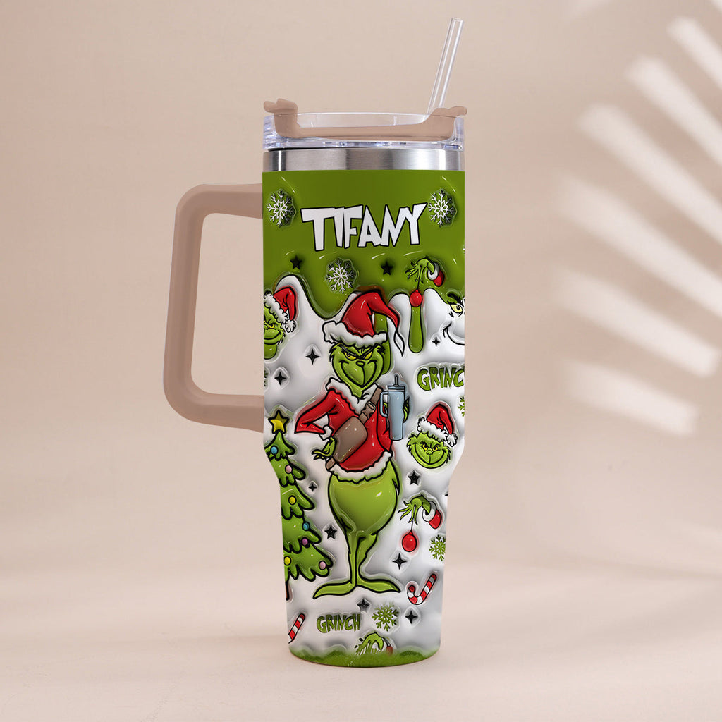 Personalized Grinch Christmas Tumbler with Handle Gift for Mom Tumbler With Handle GradoCreations