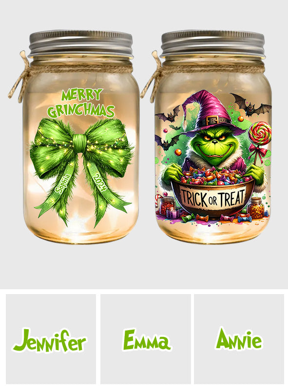 Personalized Grinchy Mason Jar Light Christmas Decor Gift Mason Jar Light GradoCreations