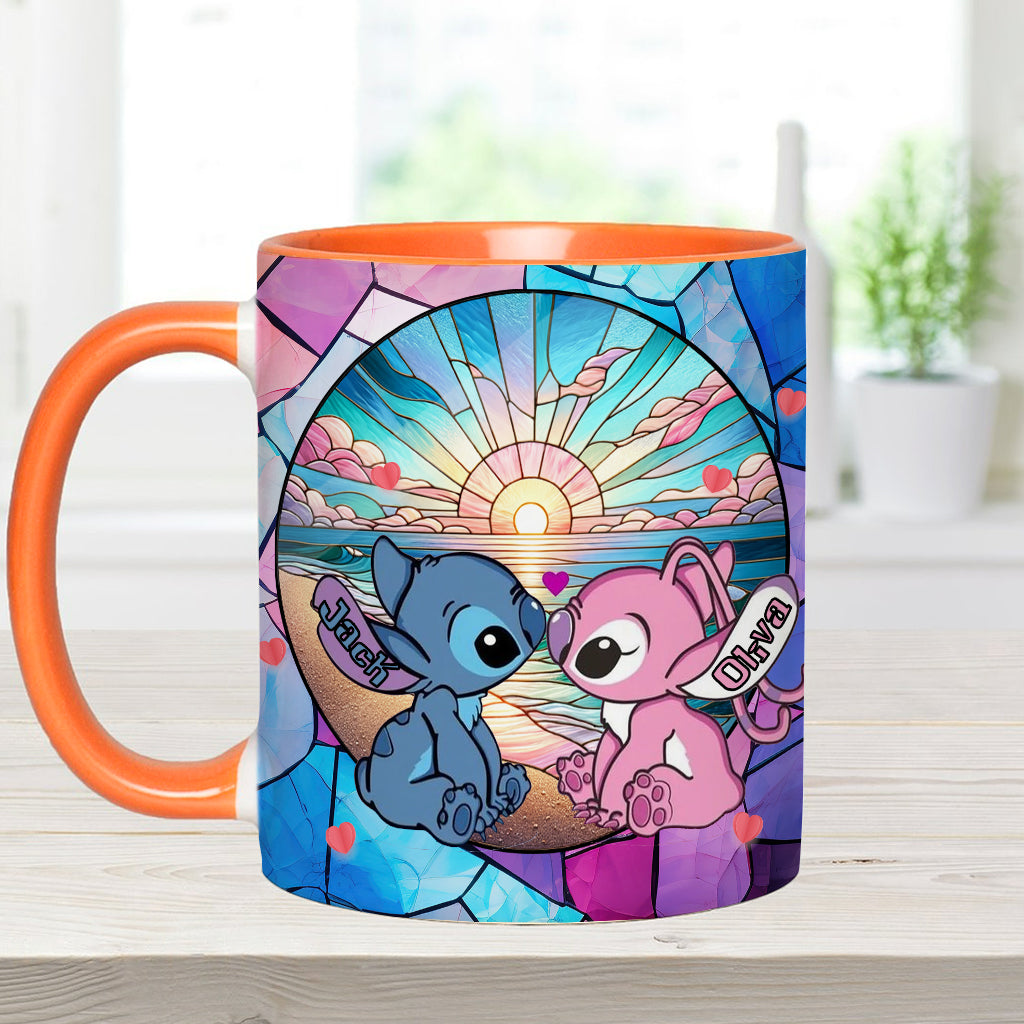 Personalized Ohana Accent Mug with Sunrise Beach Design Gift for Couples Accent Mug GradoCreations