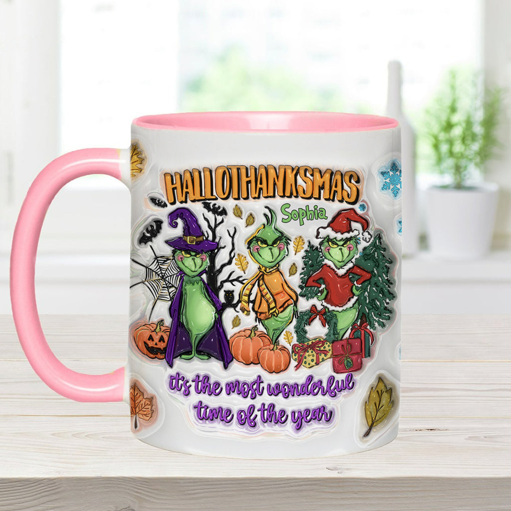 Personalized Hallothanksmas Accent Mug Custom Name Gift for Christmas Accent Mug GradoCreations