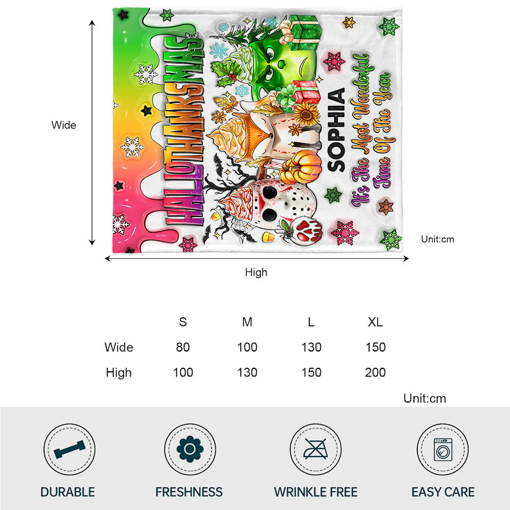 Personalized Hallothanksmas Blanket Custom Name Festive Gift Blanket GradoCreations