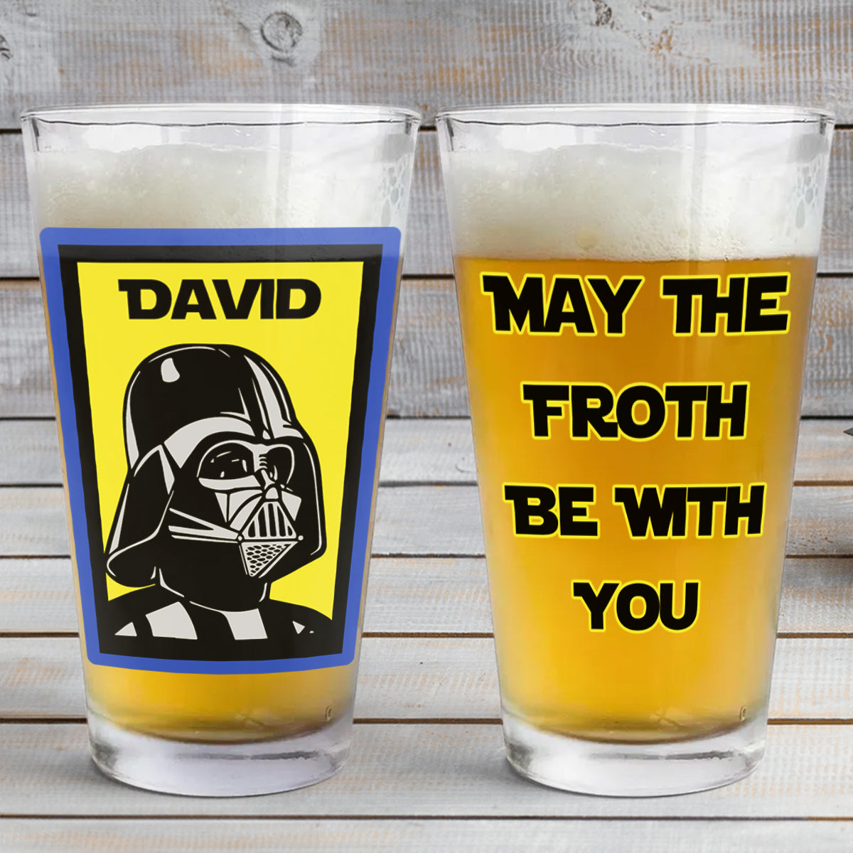 Personalized Beer Glass with Custom Name Star Wars Theme Gift for Dad Beer Glass GradoCreations