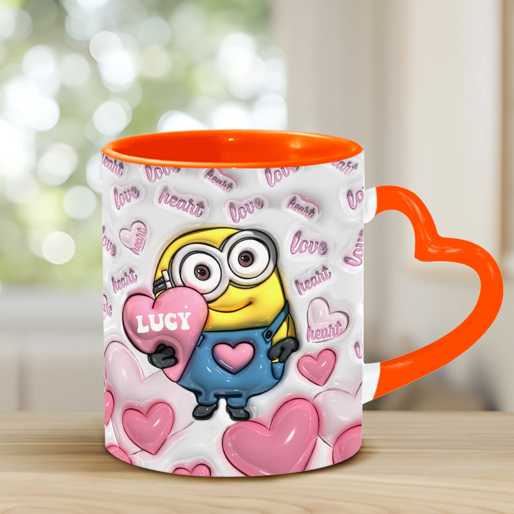 Personalized Heart Handle Mug Minion Design Custom Name Gift for Valentine’s Day Heart Handle Mug GradoCreations