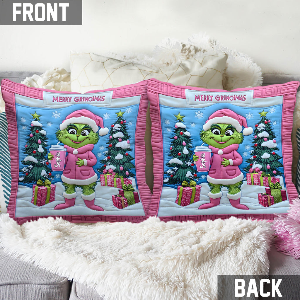 Personalized Grinch Christmas Throw Pillow Custom Name Gift Throw Pillow GradoCreations