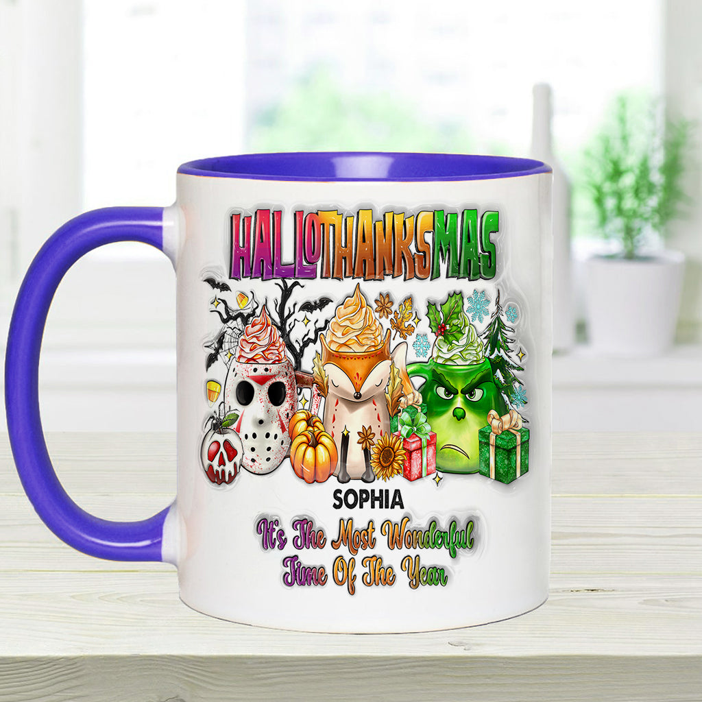 Personalized Hallothanksmas Accent Mug Custom Name Gift Accent Mug GradoCreations