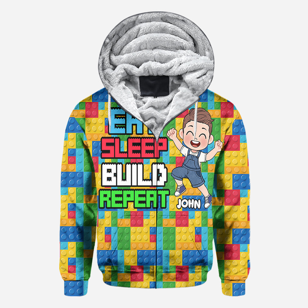 Personalized Fun Kids All Over Shirt with Name – Eat Sleep Build Repeat All Over Shirt GradoCreations